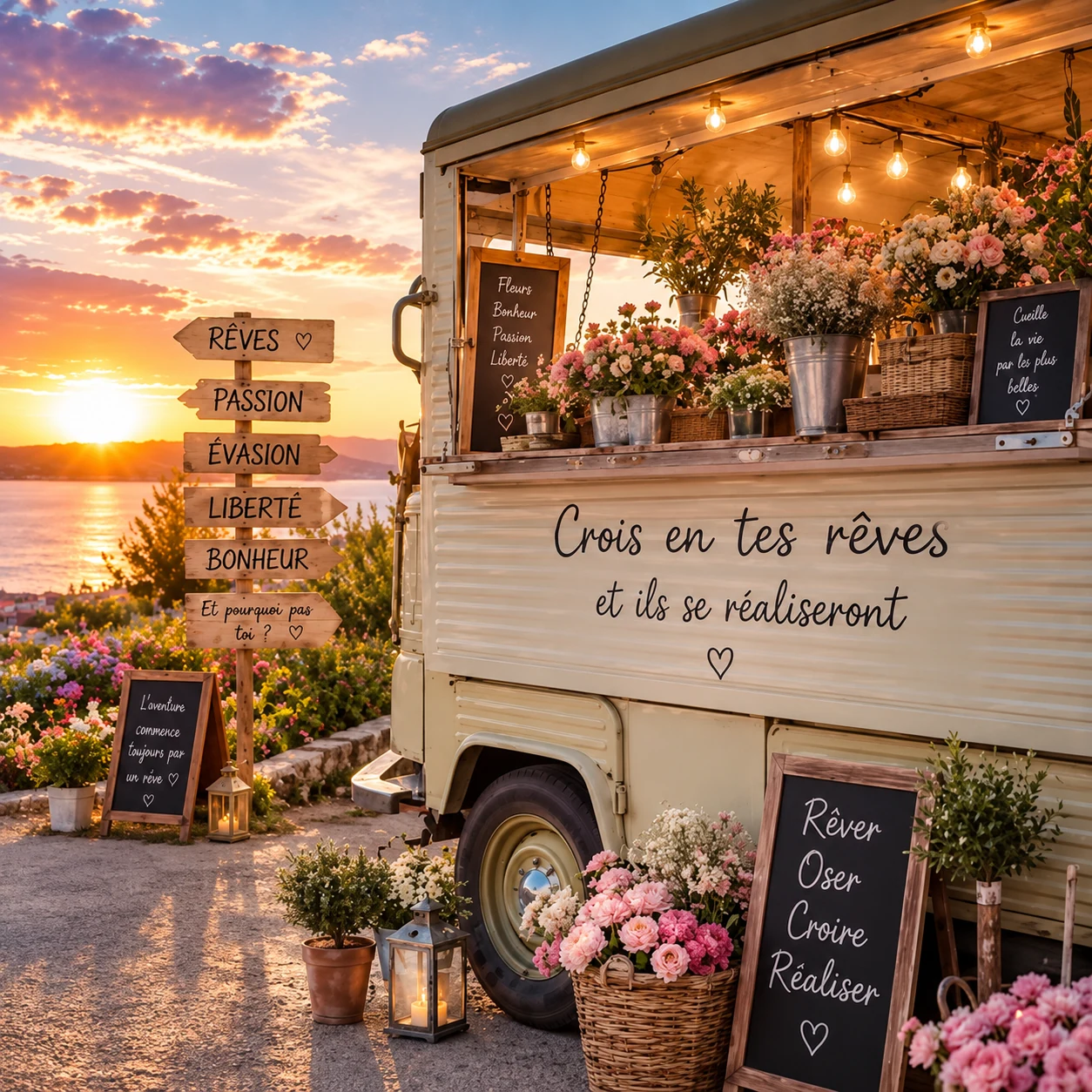 Le flower truck au coucher du soleil — Crois en tes rêves et ils se réaliseront